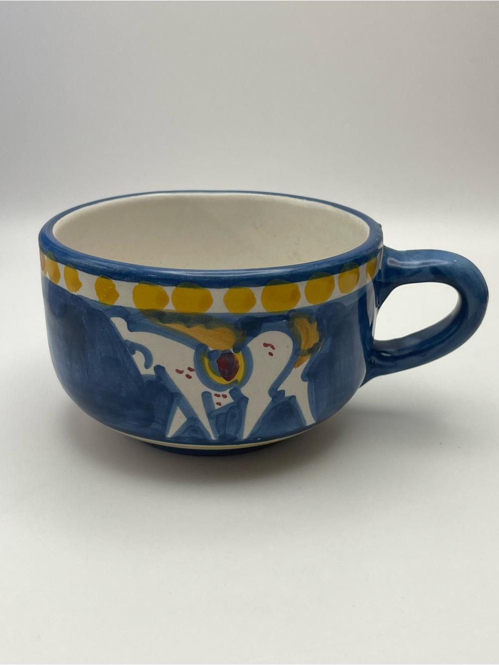 Vintage, Hand Painted, Solimene Campagna Horse Blue Mug Cup Vietri Italy